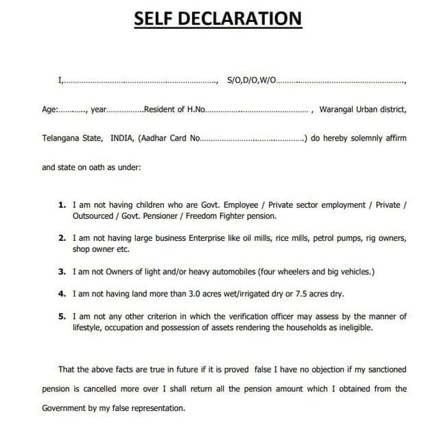 Self Declaration Certificate