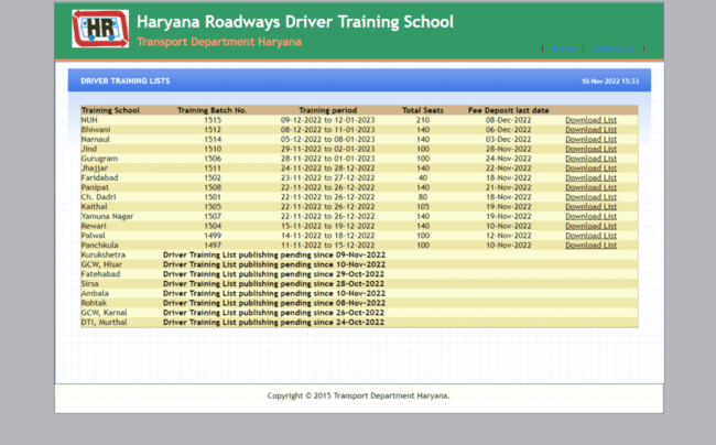 Driver Training Lists