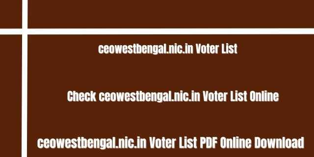 ceowestbengal.nic.in Voter List