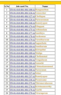 Tamil Nadu MGNREGA Job Card List